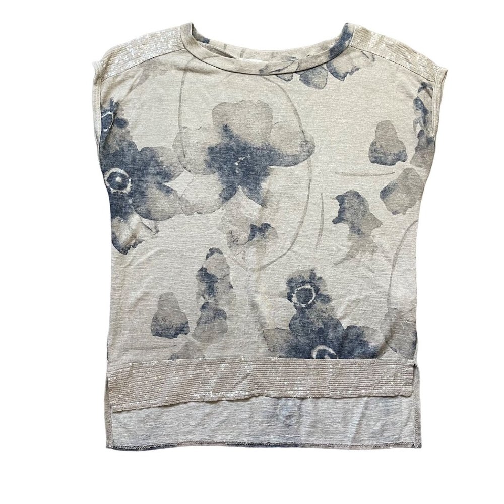 Bellambia Italy Made Floral Viscose Blend Lightweight Sequin Accent Blouse Small